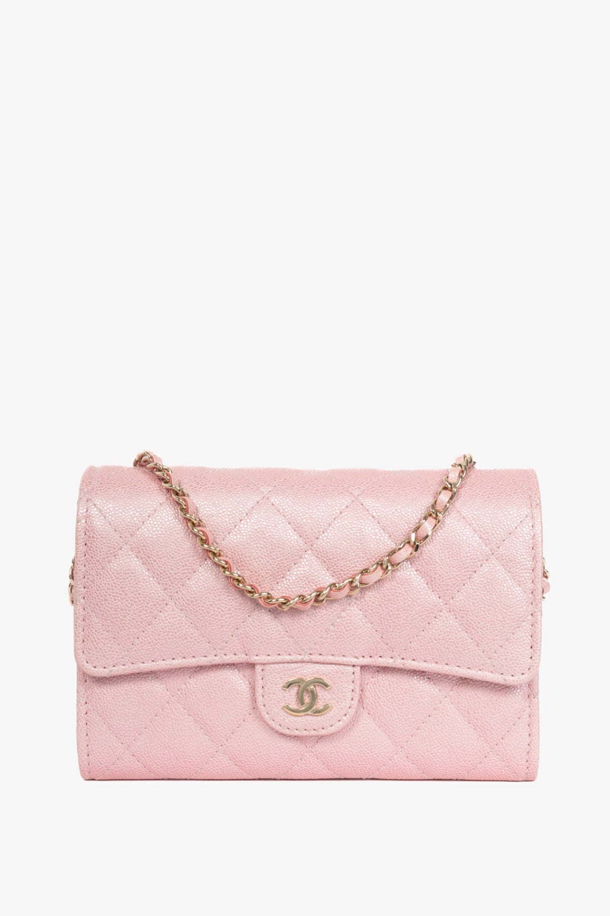 Chanel Iridescent Pink Quilted Caviar CC Wallet-On-Chain