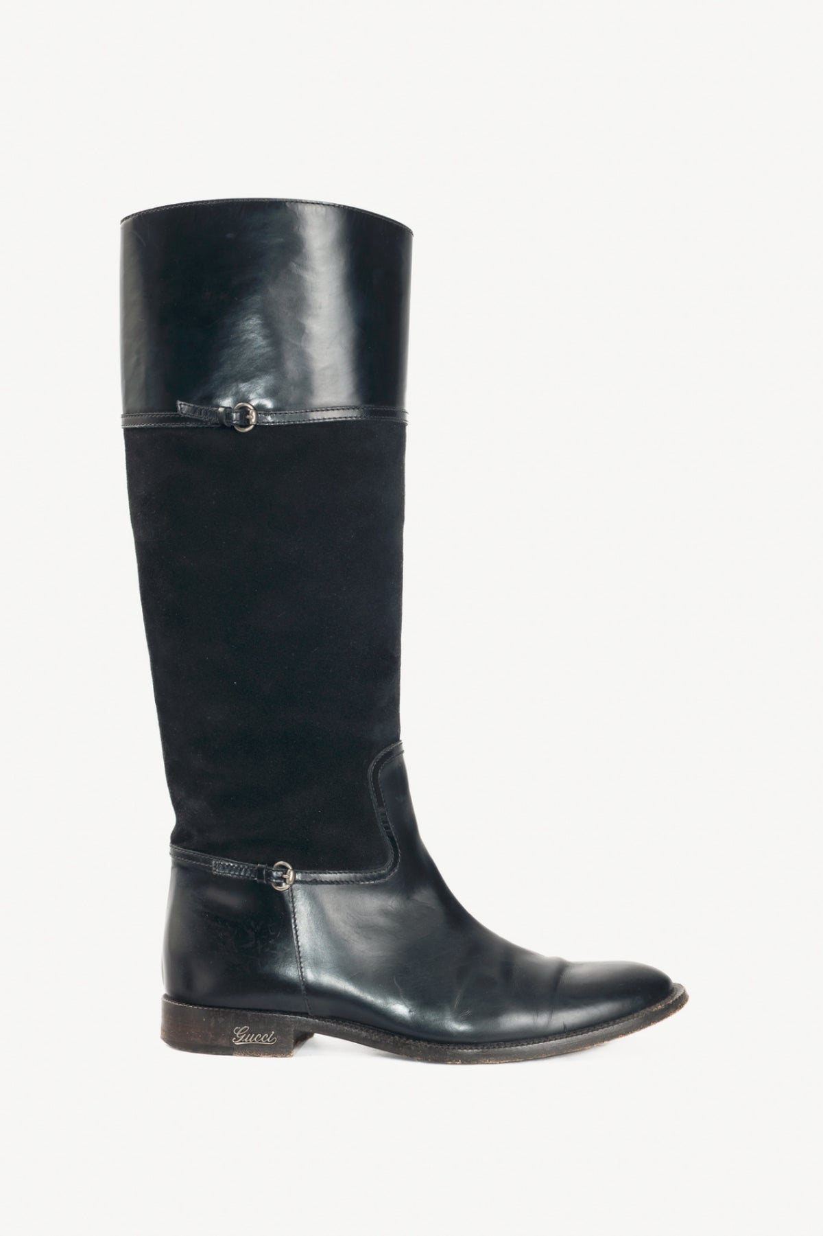 Gucci Nero Leather & Suede Knee-High Riding Boots