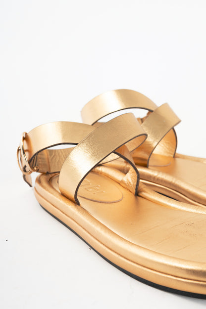 Tibi Dwayne Gold Leather Flat Sandals