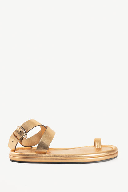 Tibi Dwayne Gold Leather Flat Sandals