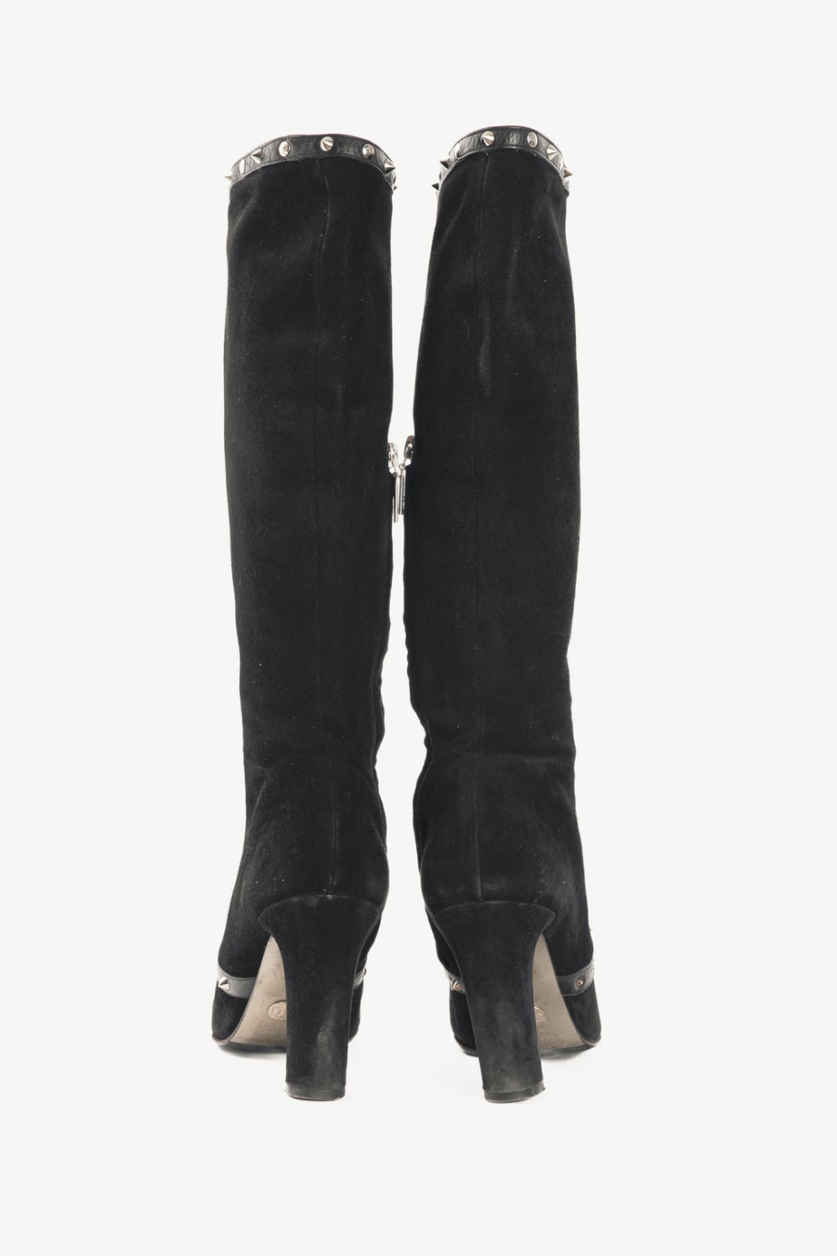 Dolce & Gabbana Black Suede Studded Lace-up Knee High Boots