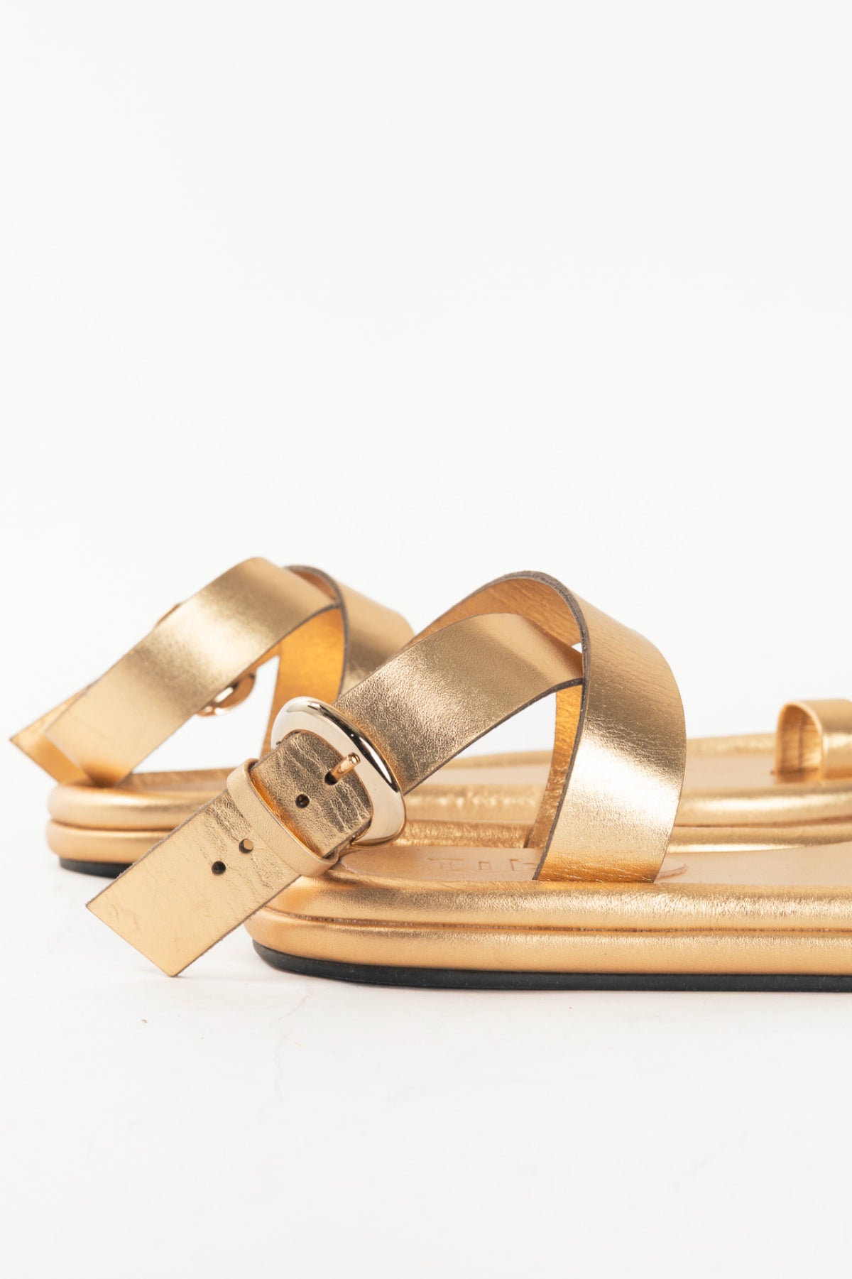 Tibi Dwayne Gold Leather Flat Sandals