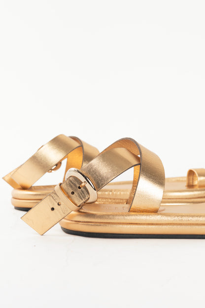 Tibi Dwayne Gold Leather Flat Sandals