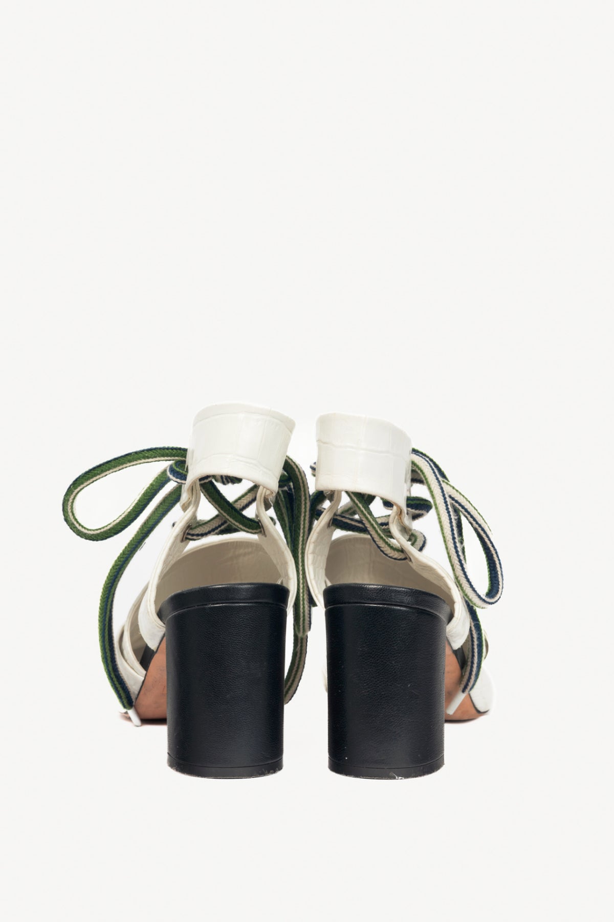 MSGM Espa White Croc-Embossed Criss-Cross Lace-Up Sandals