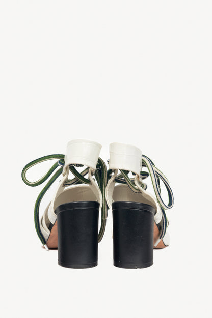 MSGM Espa White Croc-Embossed Criss-Cross Lace-Up Sandals