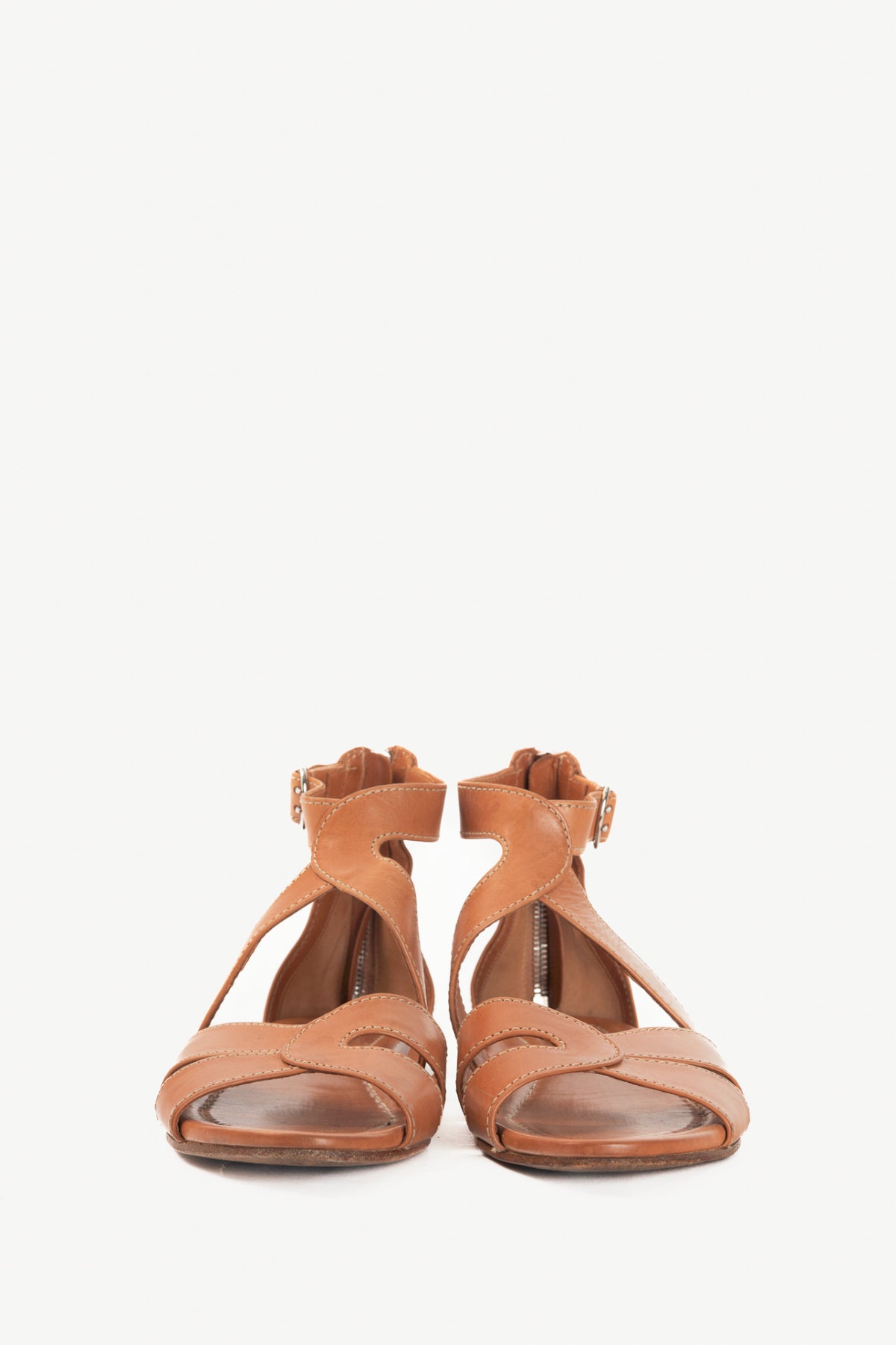 Prada Naturale Leather Cutout Flat Sandals