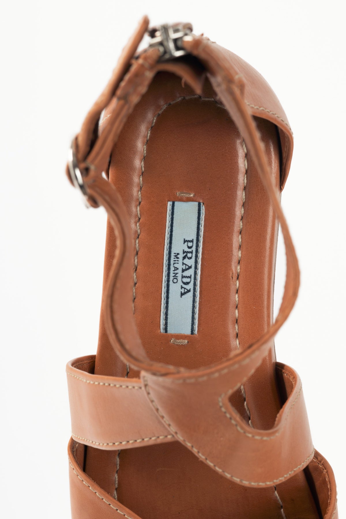 Prada Naturale Leather Cutout Flat Sandals