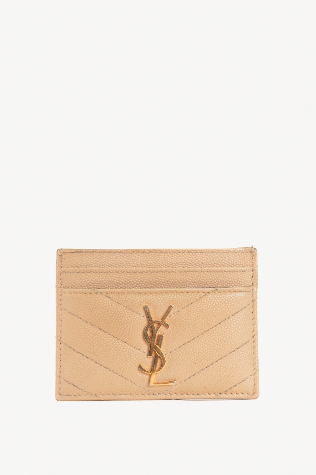 Saint Laurent Crema Soft Grain de Poudre Tech YSL-Monogram Card Case