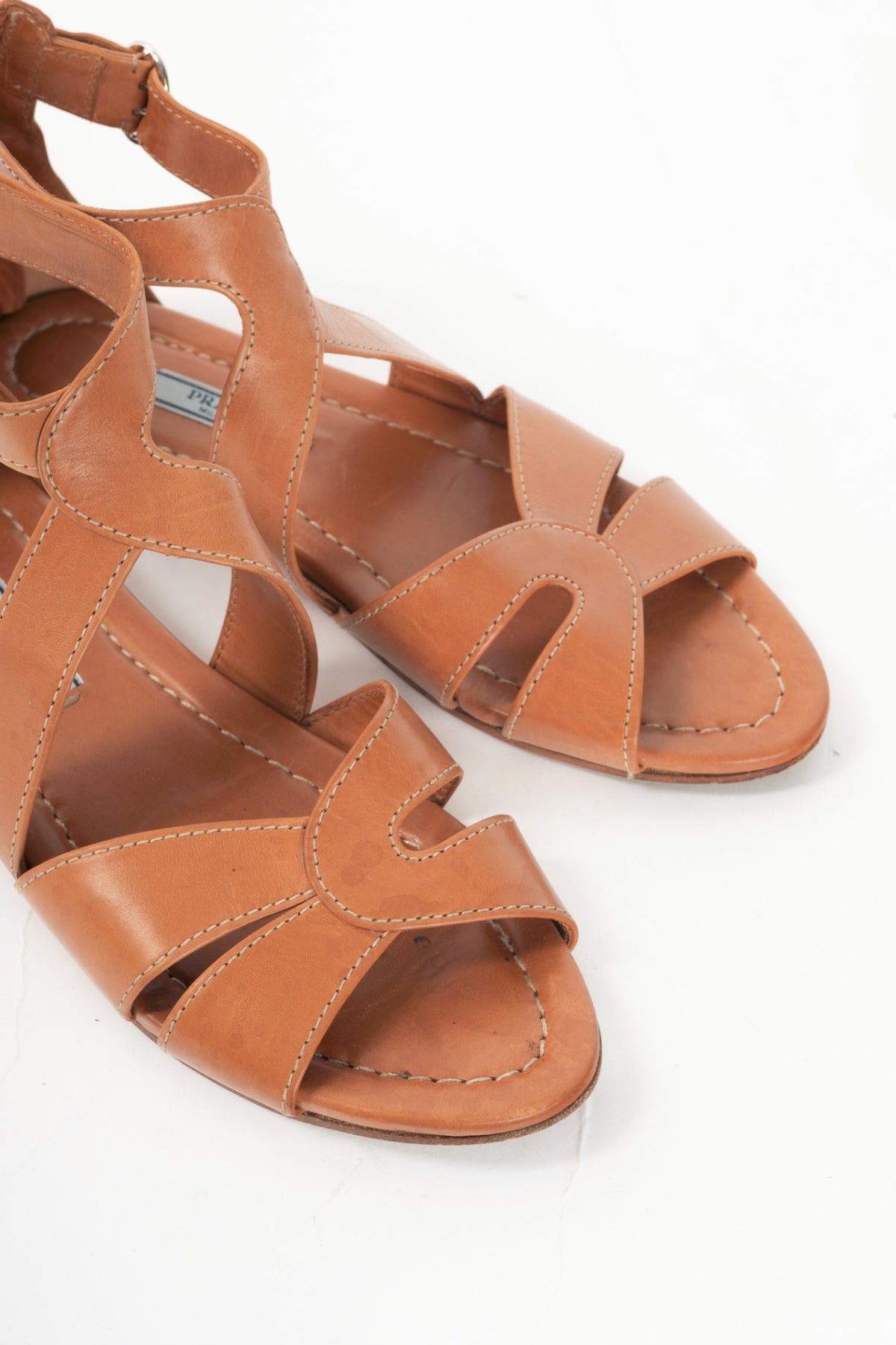Prada Naturale Leather Cutout Flat Sandals