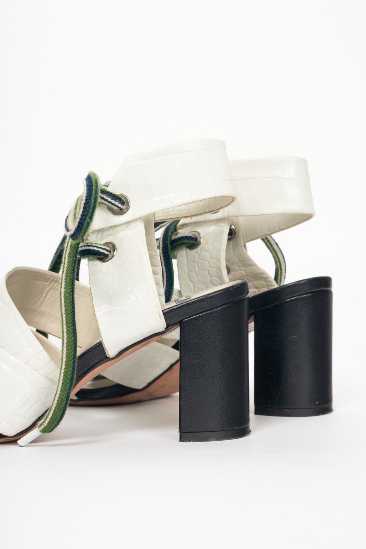 MSGM Espa White Croc-Embossed Criss-Cross Lace-Up Sandals