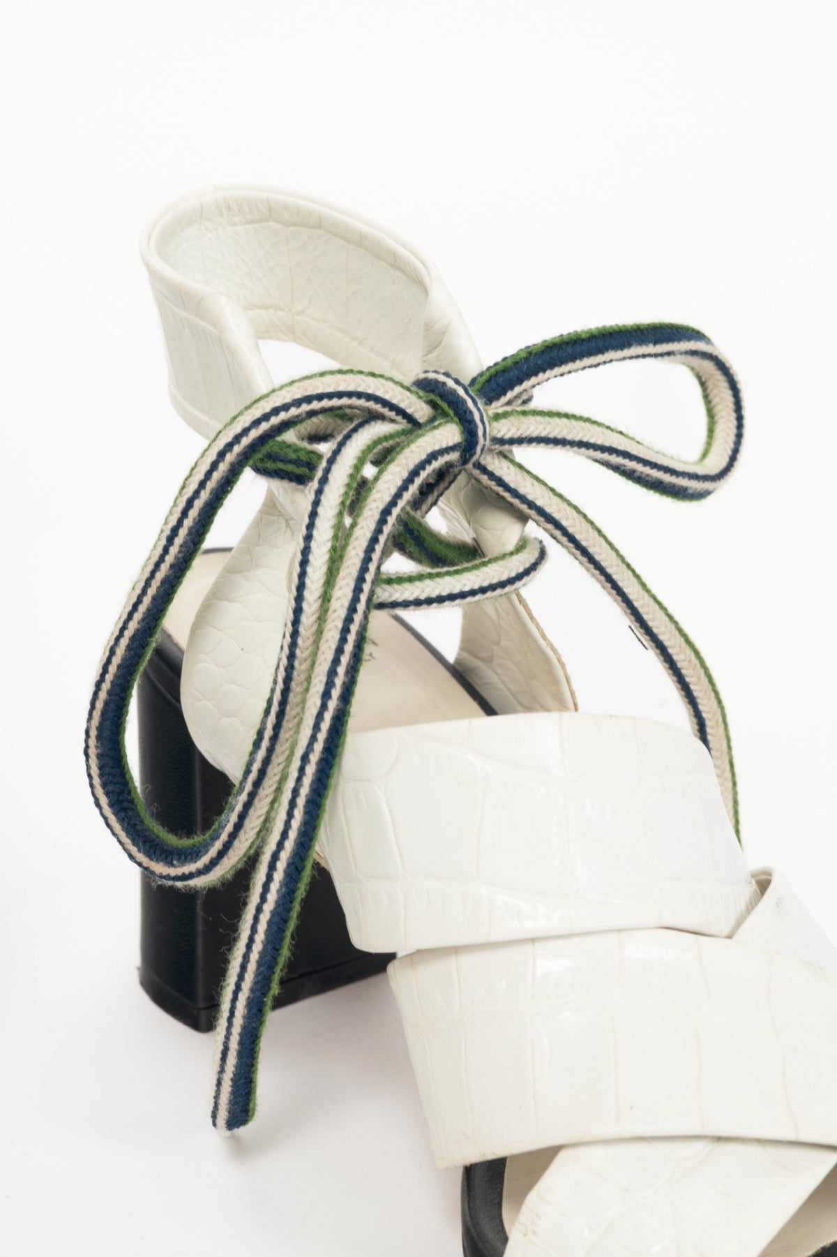 MSGM Espa White Croc-Embossed Criss-Cross Lace-Up Sandals