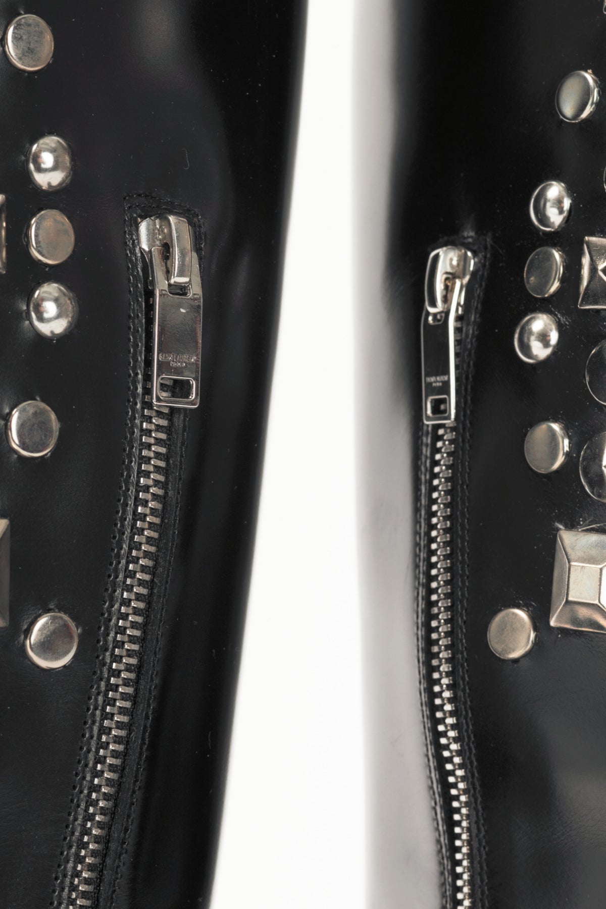 Saint Laurent AW14 Runway Babies 40 Black Leather Studded Knee-High Boots