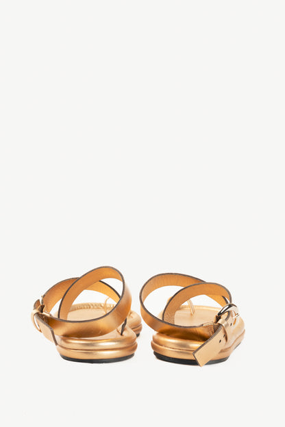 Tibi Dwayne Gold Leather Flat Sandals