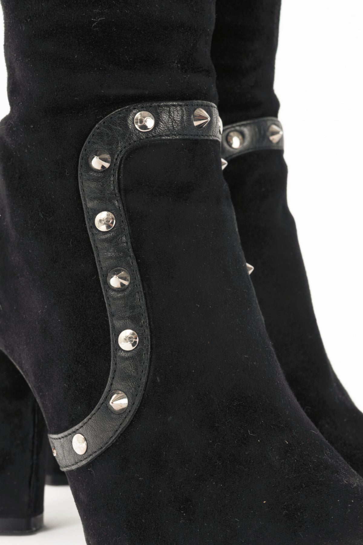 Dolce & Gabbana Black Suede Studded Lace-up Knee High Boots