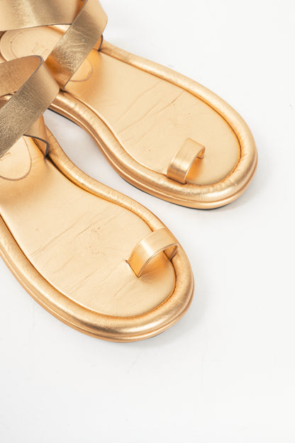 Tibi Dwayne Gold Leather Flat Sandals