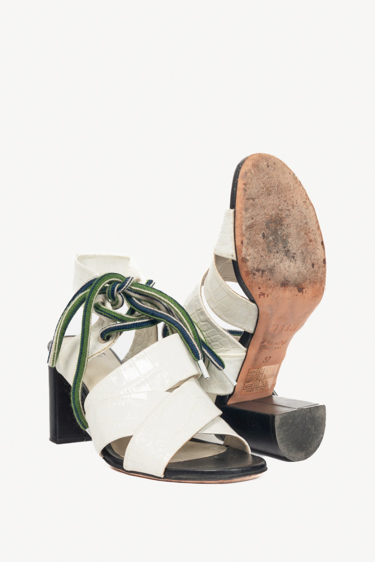 MSGM Espa White Croc-Embossed Criss-Cross Lace-Up Sandals