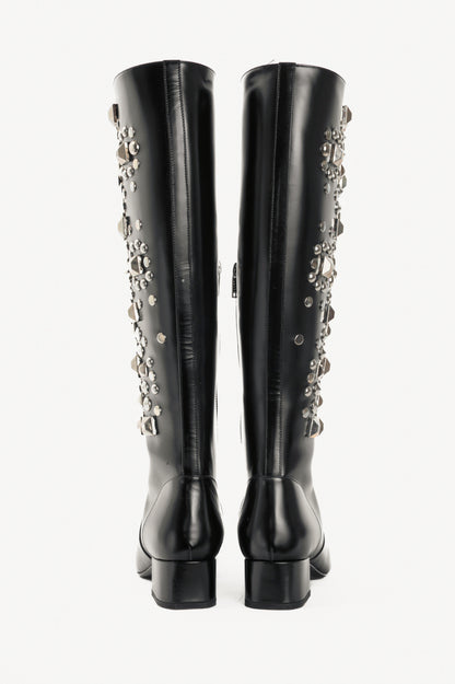 Saint Laurent AW14 Runway Babies 40 Black Leather Studded Knee-High Boots