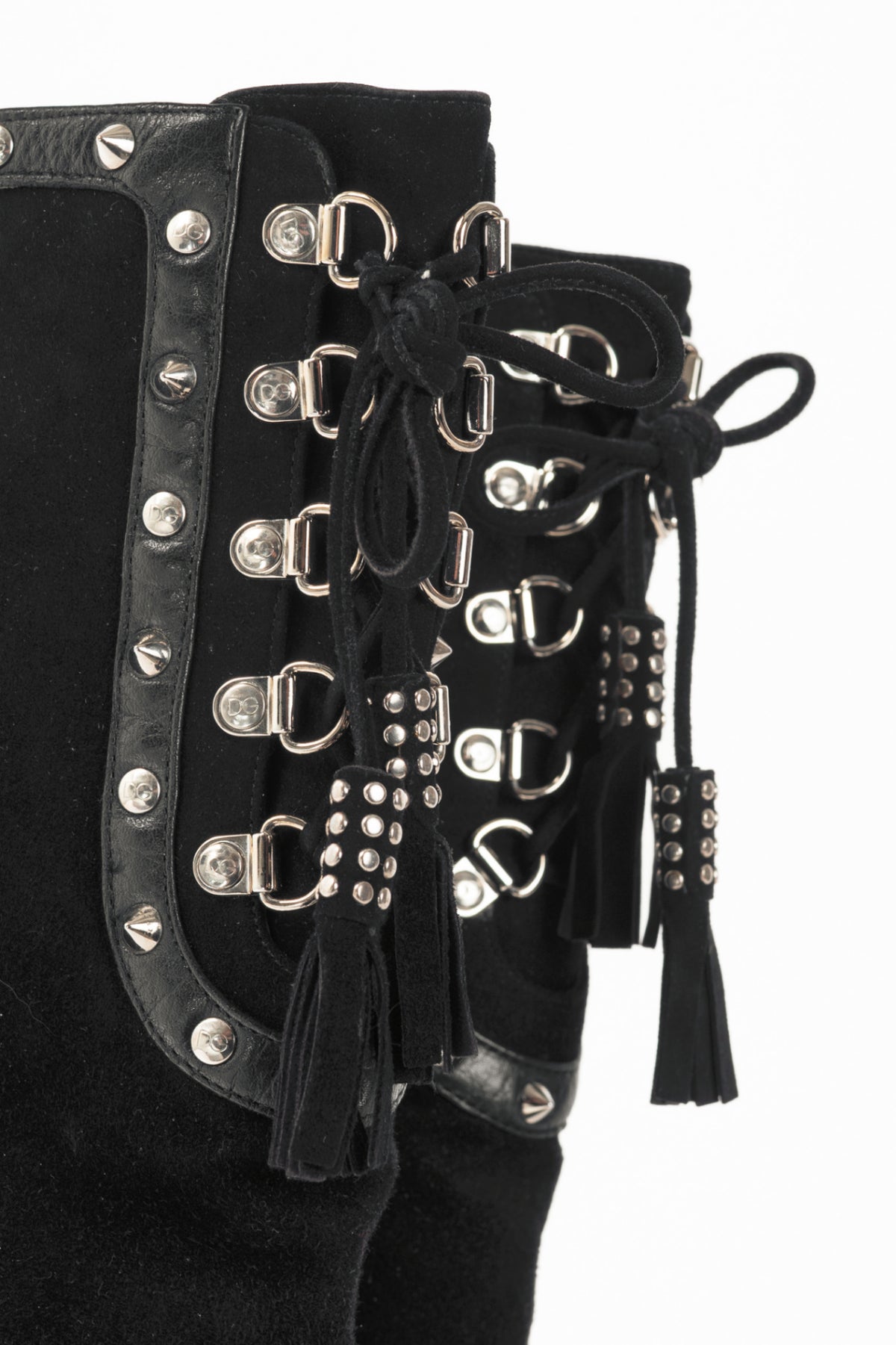 Dolce & Gabbana Black Suede Studded Lace-up Knee High Boots