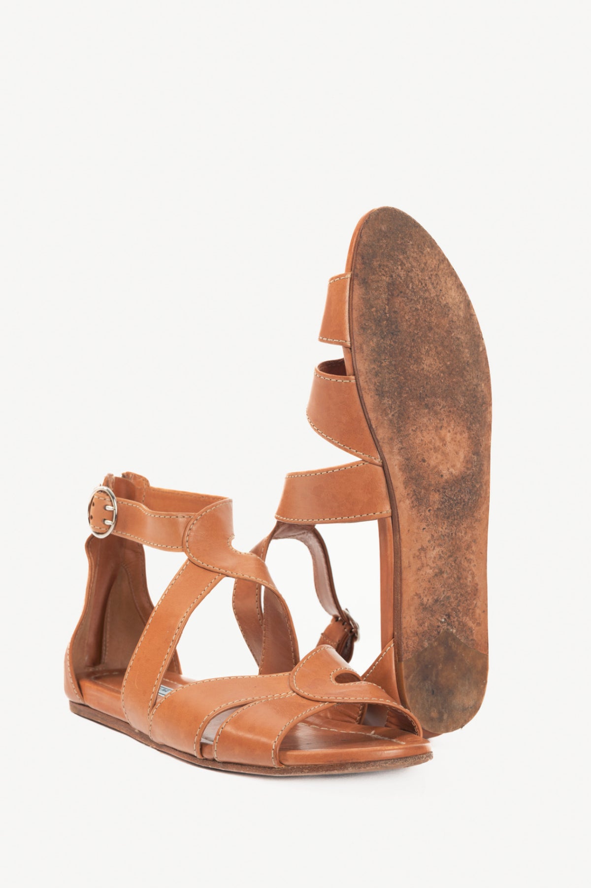 Prada Naturale Leather Cutout Flat Sandals