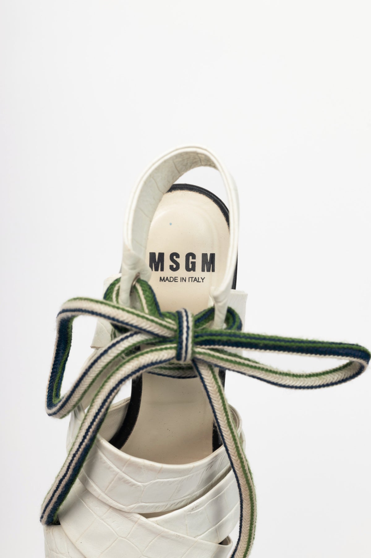 MSGM Espa White Croc-Embossed Criss-Cross Lace-Up Sandals