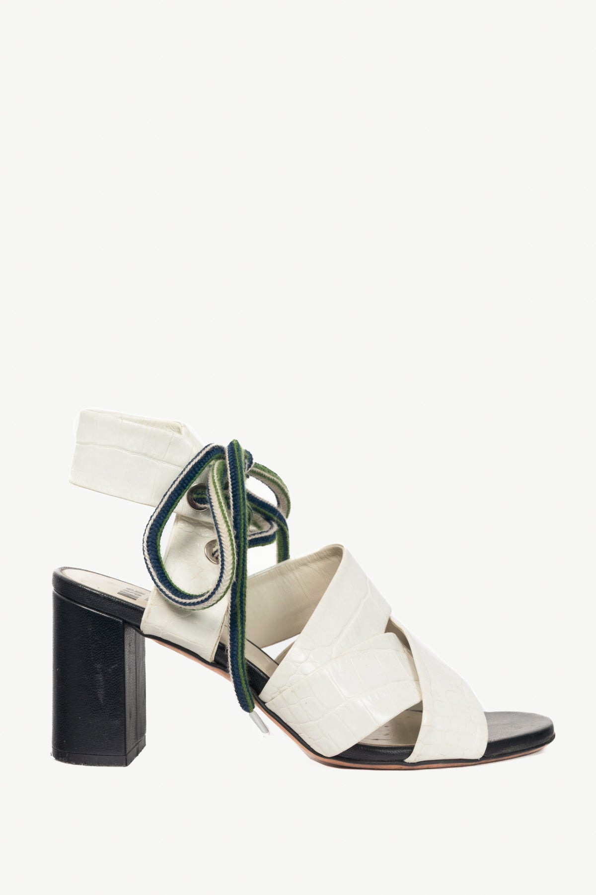 MSGM Espa White Croc-Embossed Criss-Cross Lace-Up Sandals