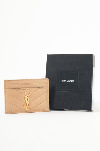 Saint Laurent Crema Soft Grain de Poudre Tech YSL-Monogram Card Case