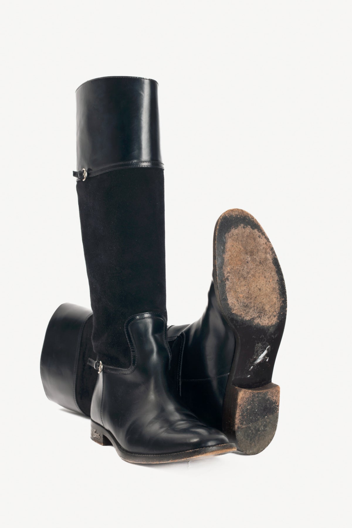 Gucci Nero Leather & Suede Knee-High Riding Boots
