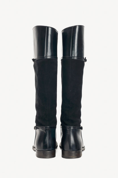 Gucci Nero Leather & Suede Knee-High Riding Boots