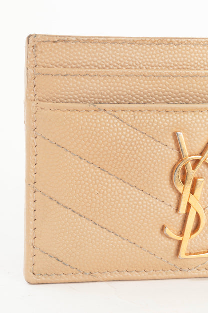 Saint Laurent Crema Soft Grain de Poudre Tech YSL-Monogram Card Case