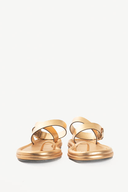 Tibi Dwayne Gold Leather Flat Sandals