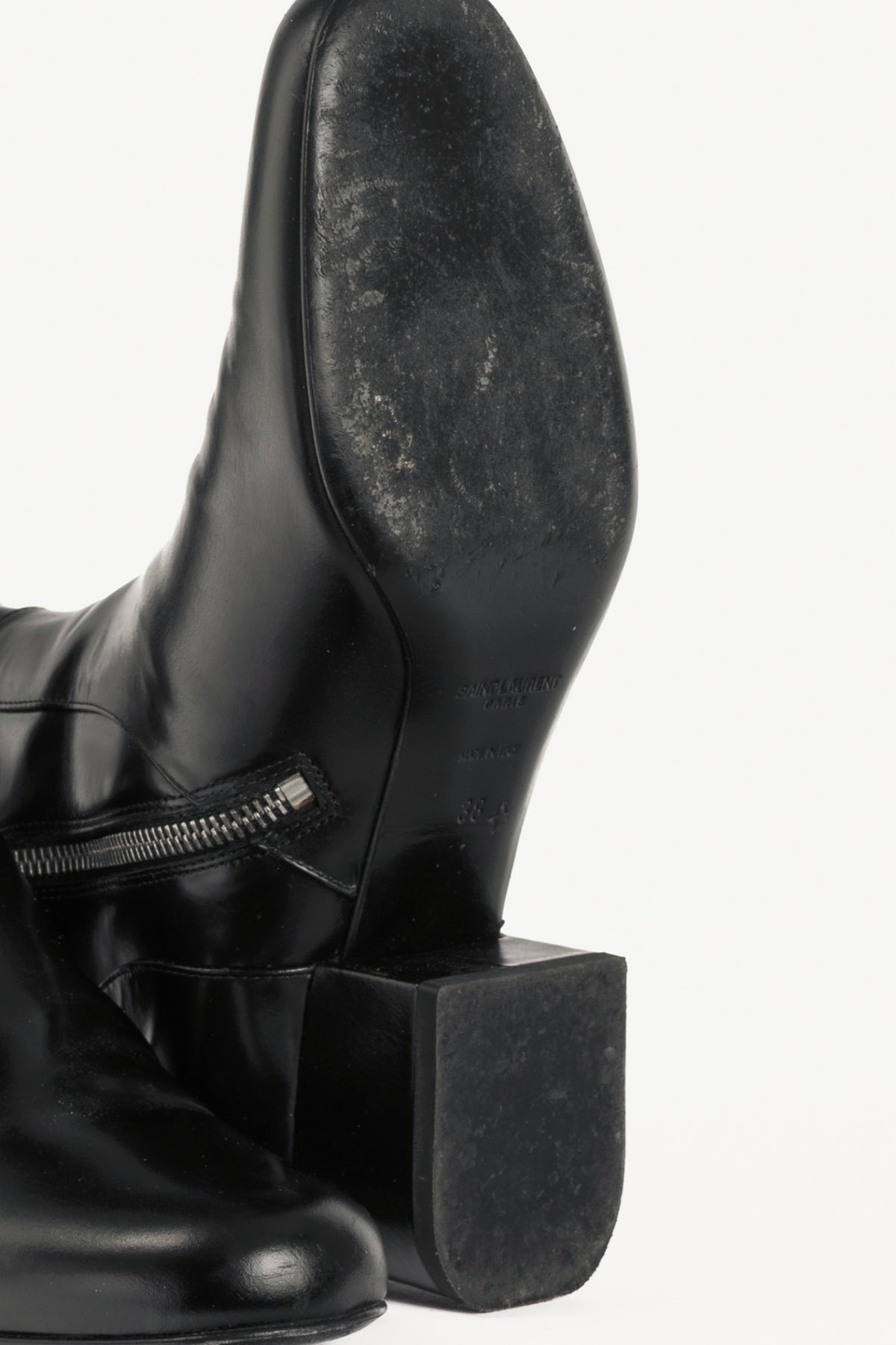 Saint Laurent AW14 Runway Babies 40 Black Leather Studded Knee-High Boots
