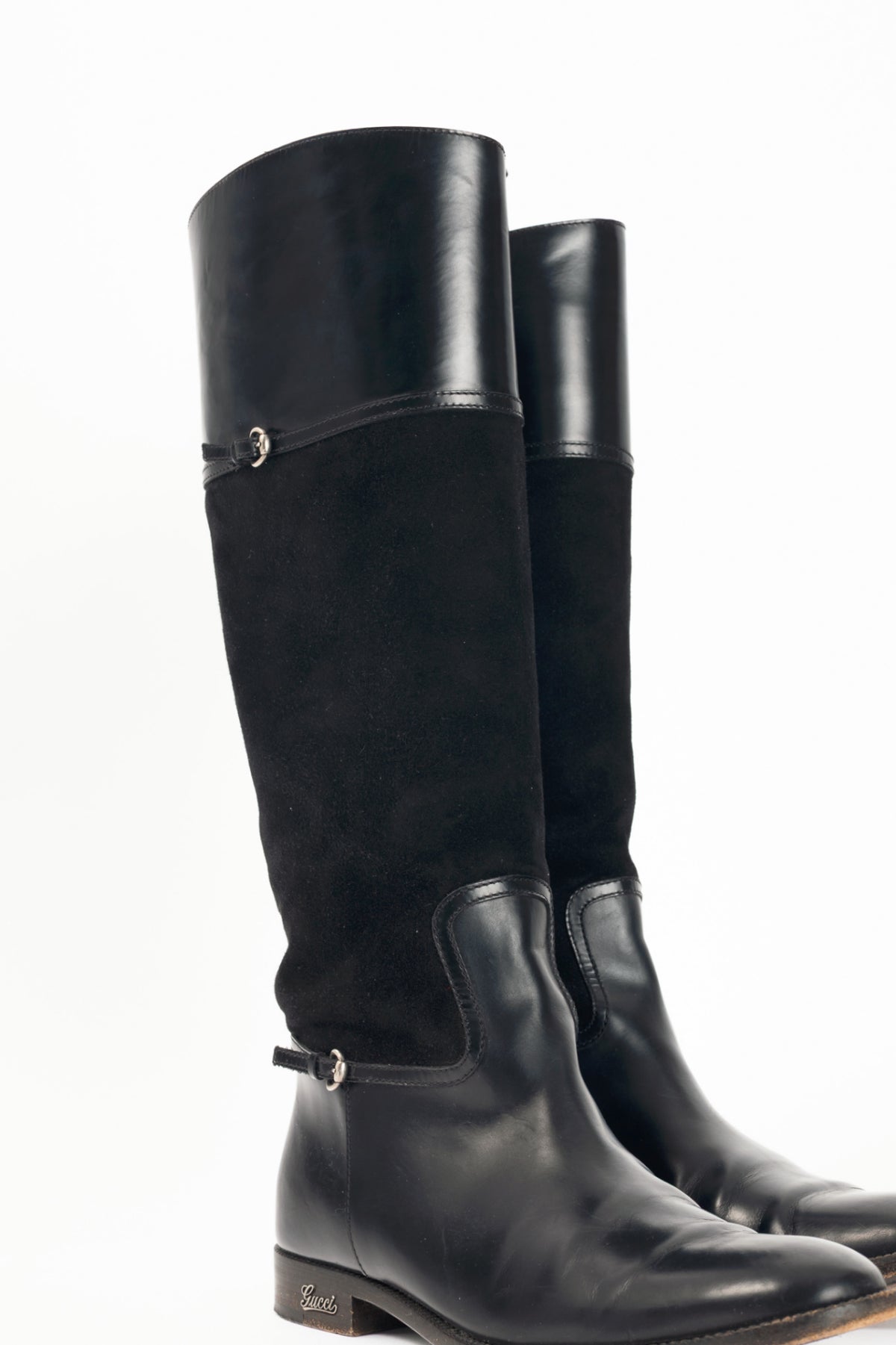 Gucci Nero Leather & Suede Knee-High Riding Boots