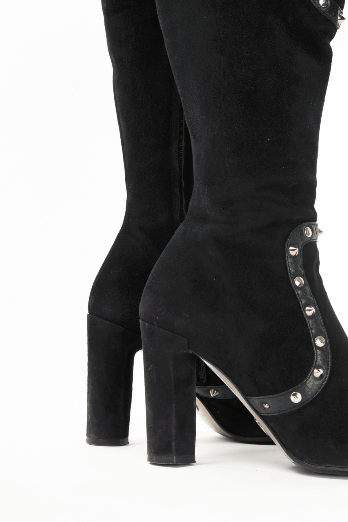 Dolce & Gabbana Black Suede Studded Lace-up Knee High Boots