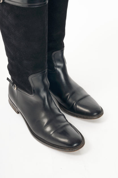 Gucci Nero Leather & Suede Knee-High Riding Boots
