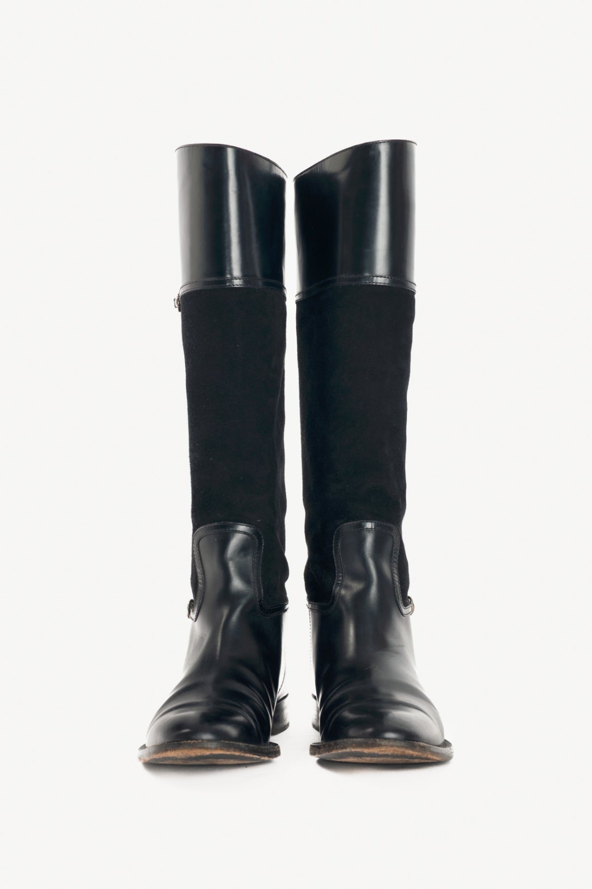 Gucci Nero Leather & Suede Knee-High Riding Boots