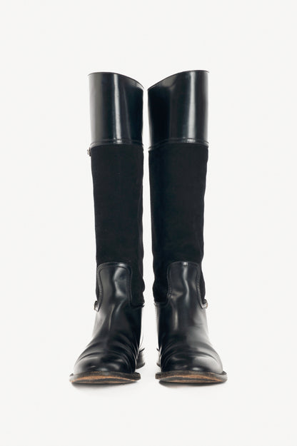 Gucci Nero Leather & Suede Knee-High Riding Boots