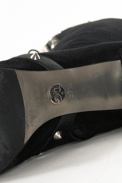 Dolce & Gabbana Black Suede Studded Lace-up Knee High Boots