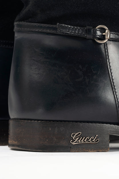 Gucci Nero Leather & Suede Knee-High Riding Boots