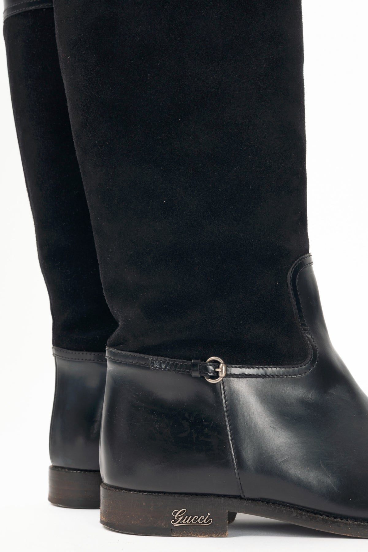 Gucci Nero Leather & Suede Knee-High Riding Boots