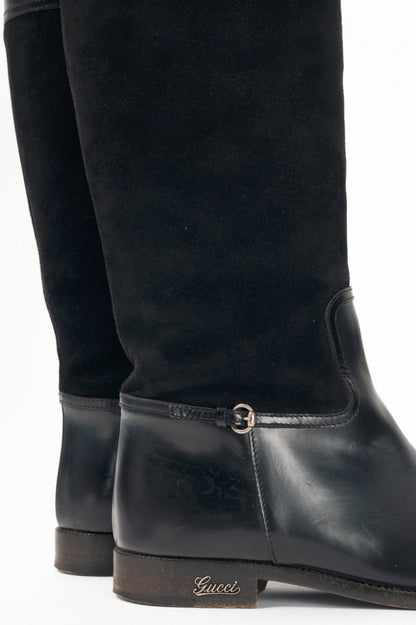 Gucci Nero Leather & Suede Knee-High Riding Boots