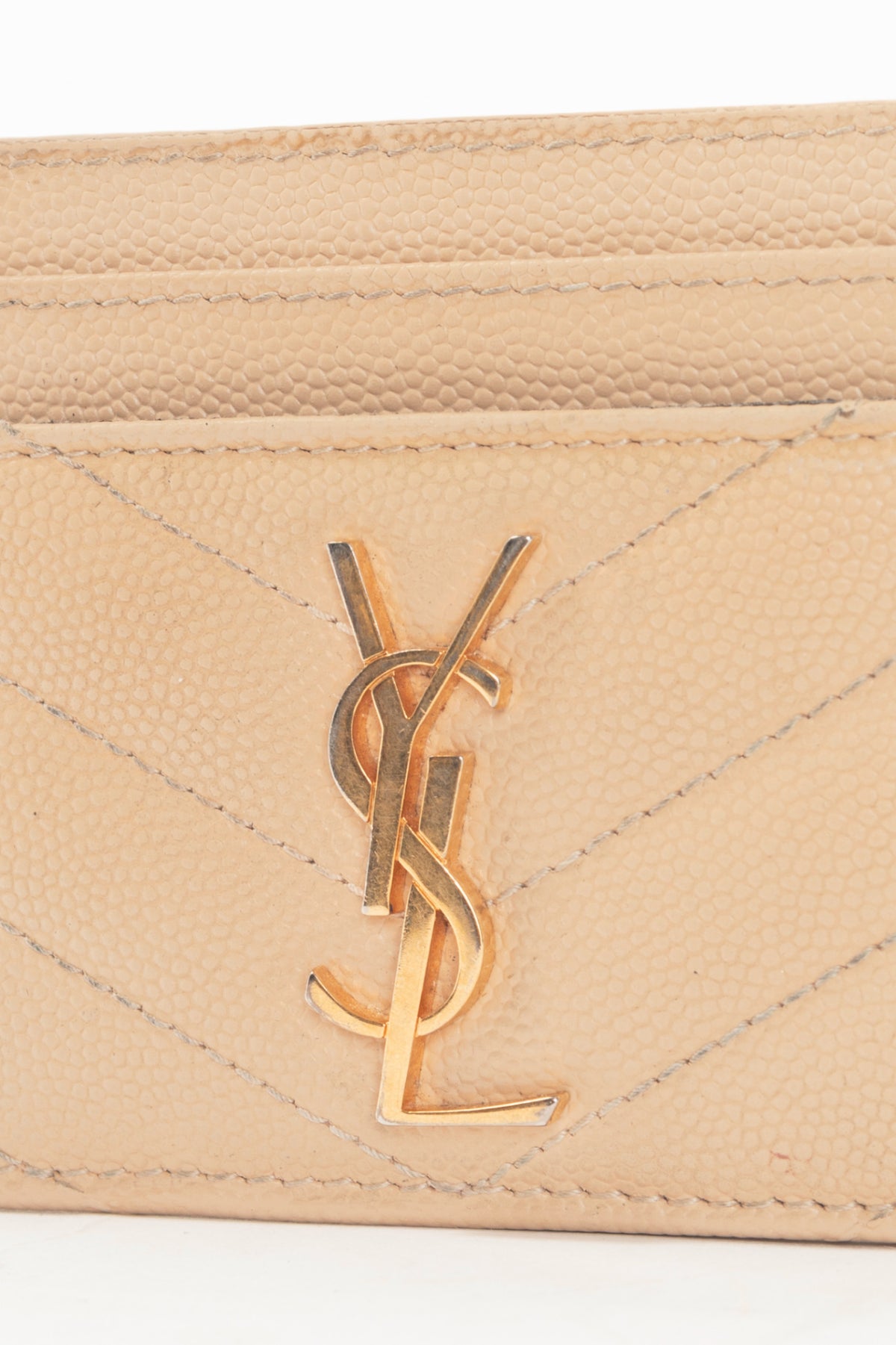 Saint Laurent Crema Soft Grain de Poudre Tech YSL-Monogram Card Case