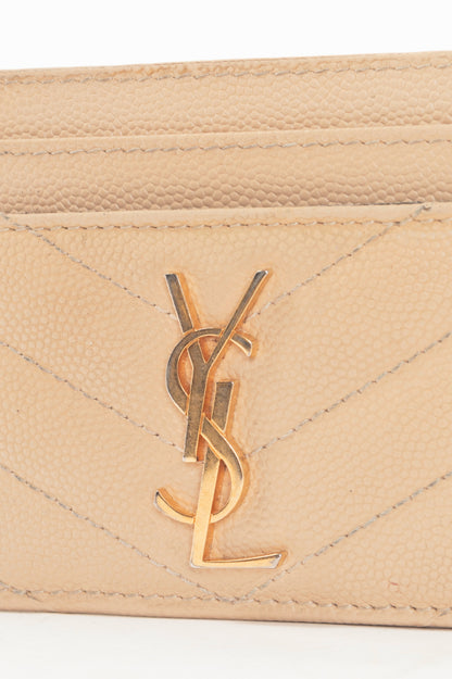 Saint Laurent Crema Soft Grain de Poudre Tech YSL-Monogram Card Case