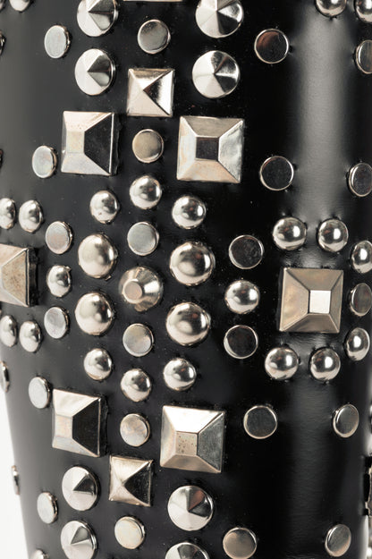 Saint Laurent AW14 Runway Babies 40 Black Leather Studded Knee-High Boots