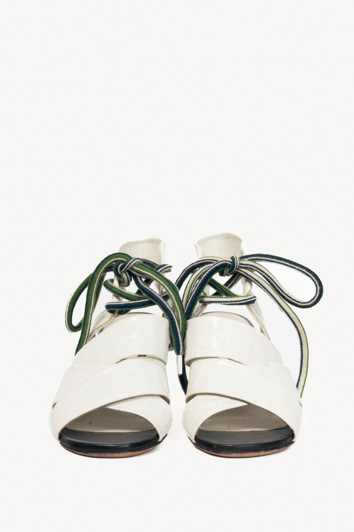 MSGM Espa White Croc-Embossed Criss-Cross Lace-Up Sandals