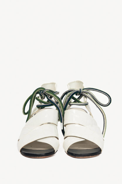 MSGM Espa White Croc-Embossed Criss-Cross Lace-Up Sandals