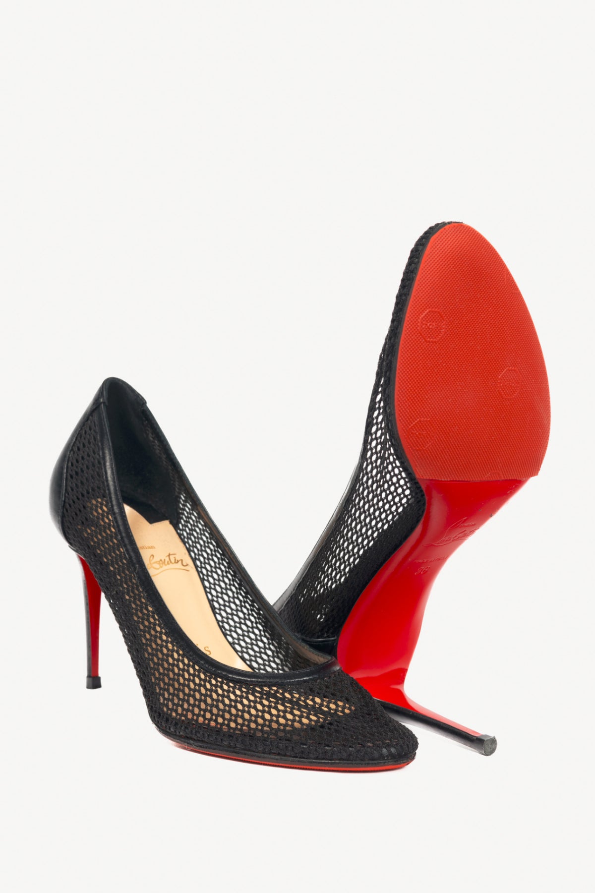 Christian Louboutin Filomena 85 Black Mesh & Leather Pumps