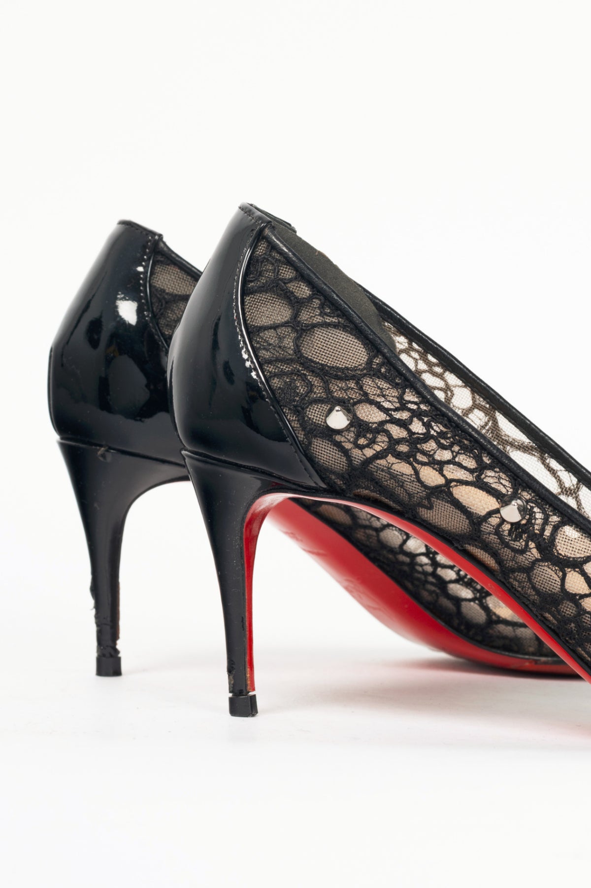 Christian Louboutin Lace 554 Spikes Black Pointed-Toe Pumps
