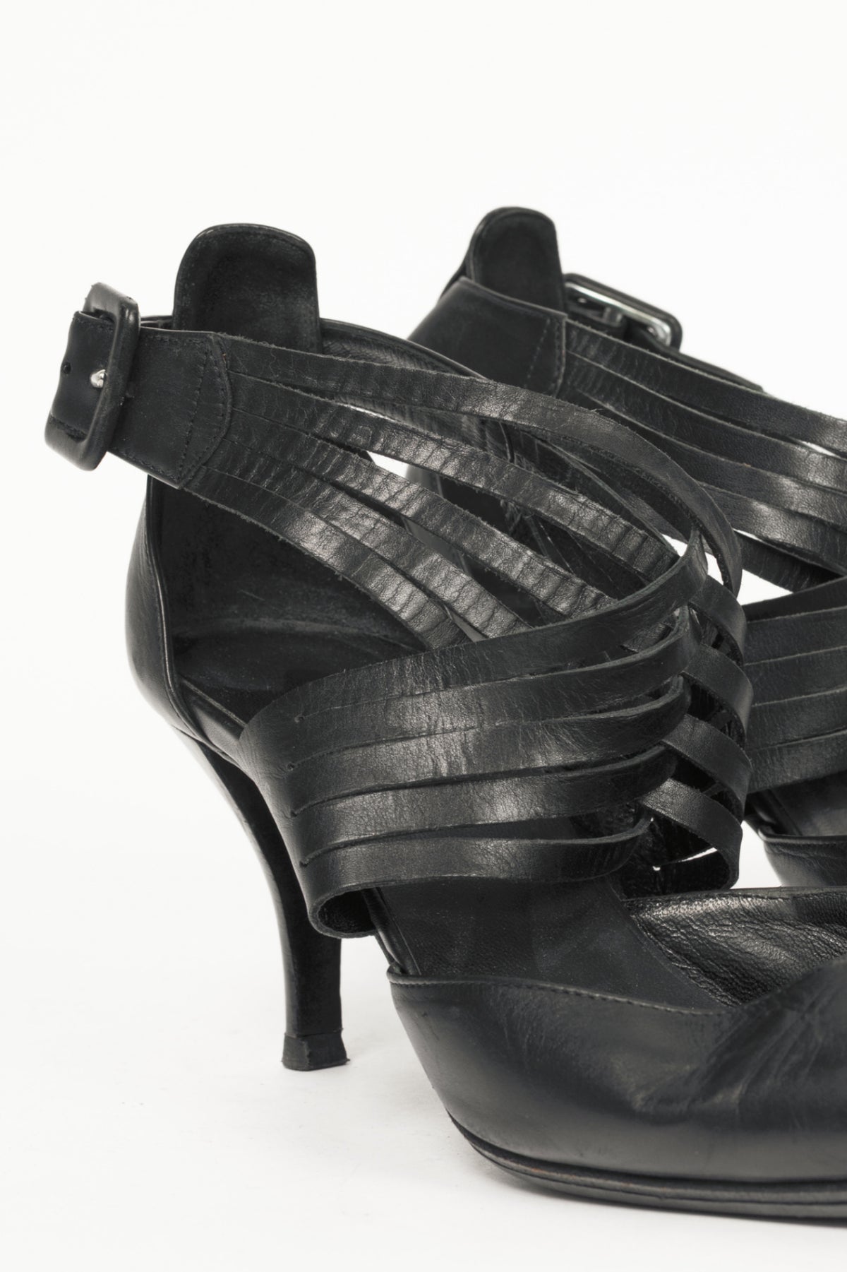 Hermes Black Leather Pointed-Toe Criss-Cross Pumps
