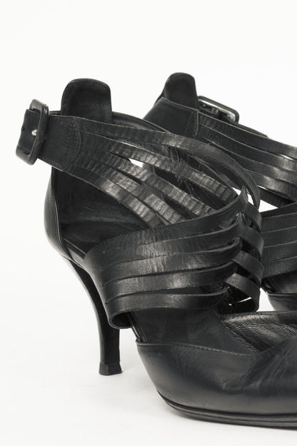 Hermes Black Leather Pointed-Toe Criss-Cross Pumps