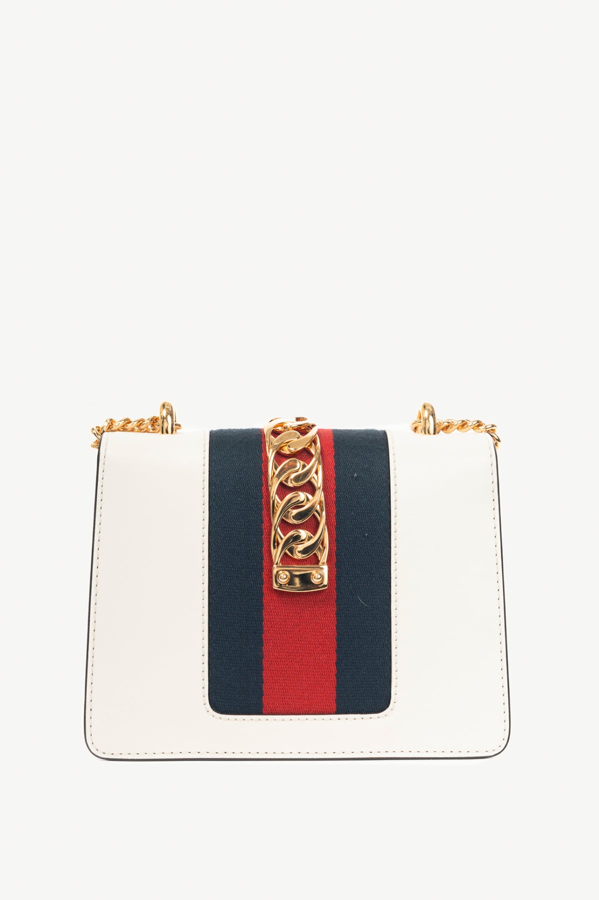 Gucci Sylvie Mini Chain White Leather Stripe-Web Bag
